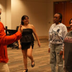 UT San Antonio faculty Bradley Freeman Jr. coaches dramatic arts majors Grecia Ortiz, Precious Okolie and Elizabeth during "Little Shop of Horrors auditions.”