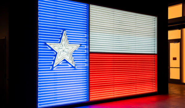 neon texas flag at the Institute of Texan Cultures.