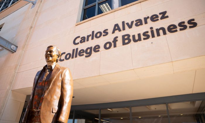 University leaders and supporters unveil statue of philanthropist Carlos Alvarez at Main Campus