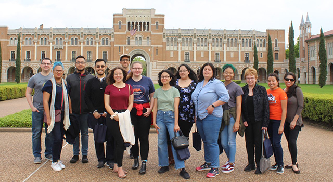 Students from underrepresented backgrounds are learning how to conduct research and prepare for graduate studies through the Mellon Humanities Pathways Program. This photos is from a campus visit to Rice University in April 2019.