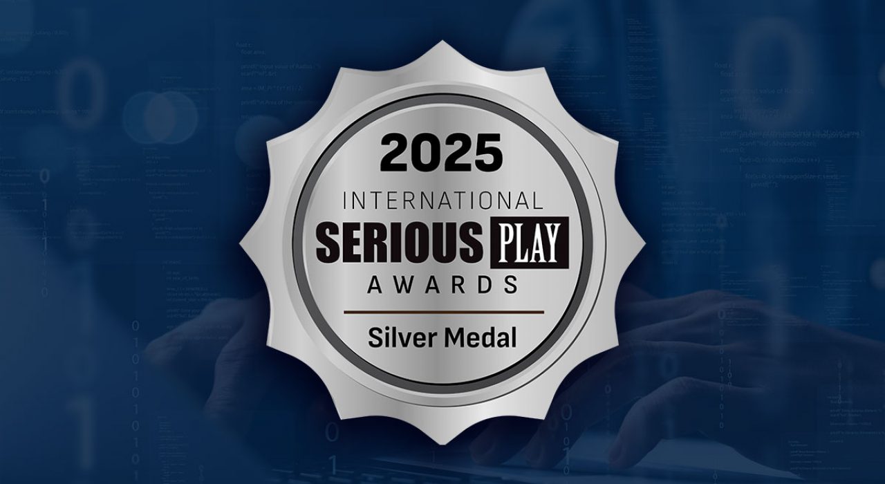 This is a graphic of a silver medal that says 2025 International Serious Play Awards Program" on a blue background.