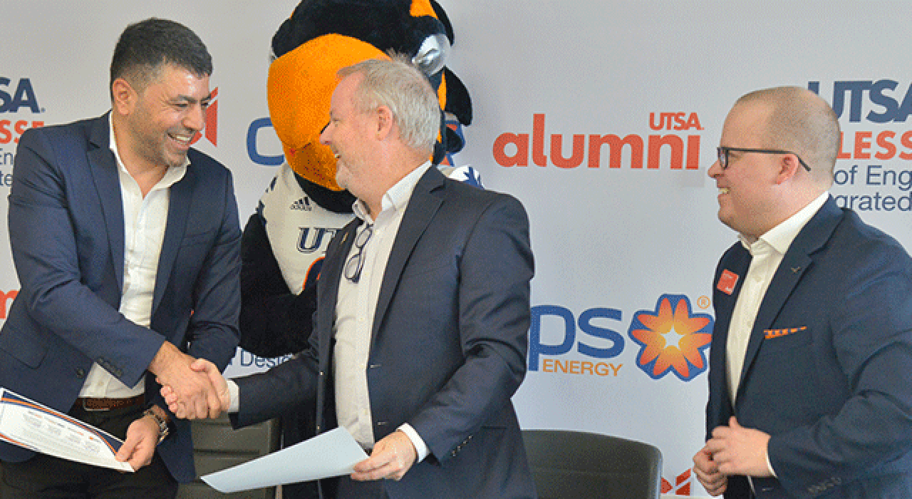 OCI Energy President and UTSA alumnus Sabah Bayatli '15 smiled during an event announcing the donation of $250