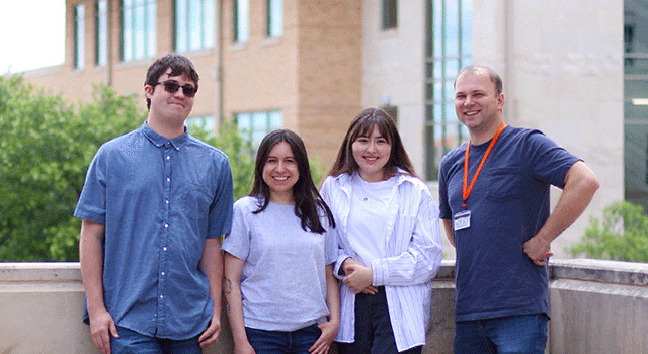 Dustin Fetch, graduate student; Cameron Chapa, research associate; Amina Jumamyradova, undergraduate assistant and Dr. Alexey A. Soshnev are a part of the Soshnev Laboratory.