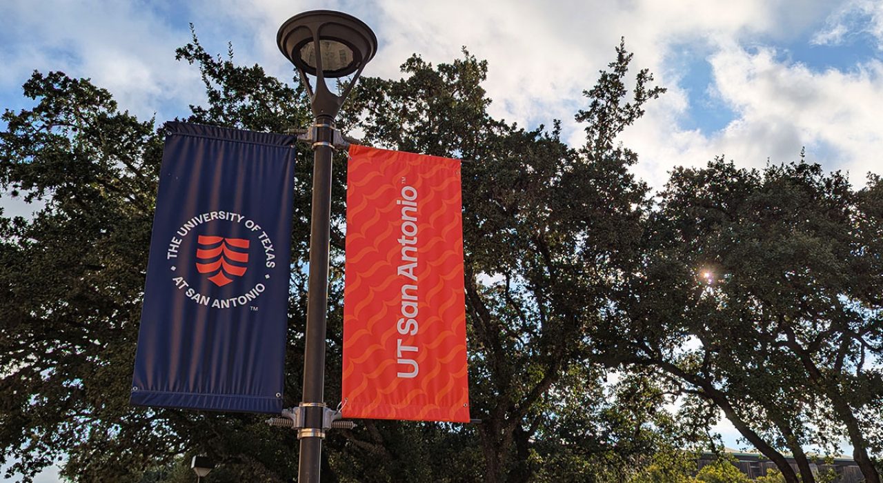 ut san antonio banners in blue and orange
