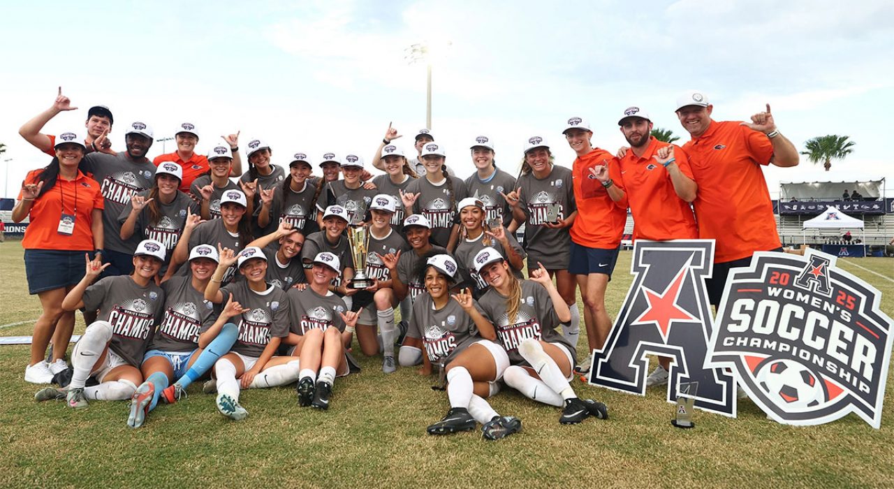 The UTSA soccer team puts their "Birds Up" after claiming the American Conference championship with a 1-0 victory over Rice.