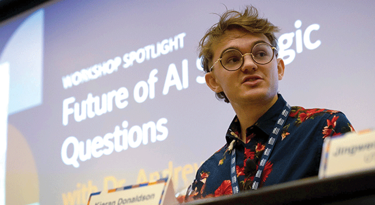 UTSA student Kieran Donaldson spoke about his experiences with generative AI during a student panel at the 2024 UT System conference focused on innovating teaching and learning in the era of generative AI.