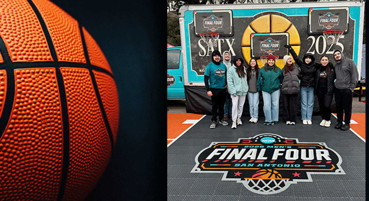 Students from UTSA’s Hospitality and Events Management program promoted the NCAA Men’s Final Four at the Diploma Dash in February. San Antonio will host Final Four events across the city this weekend.