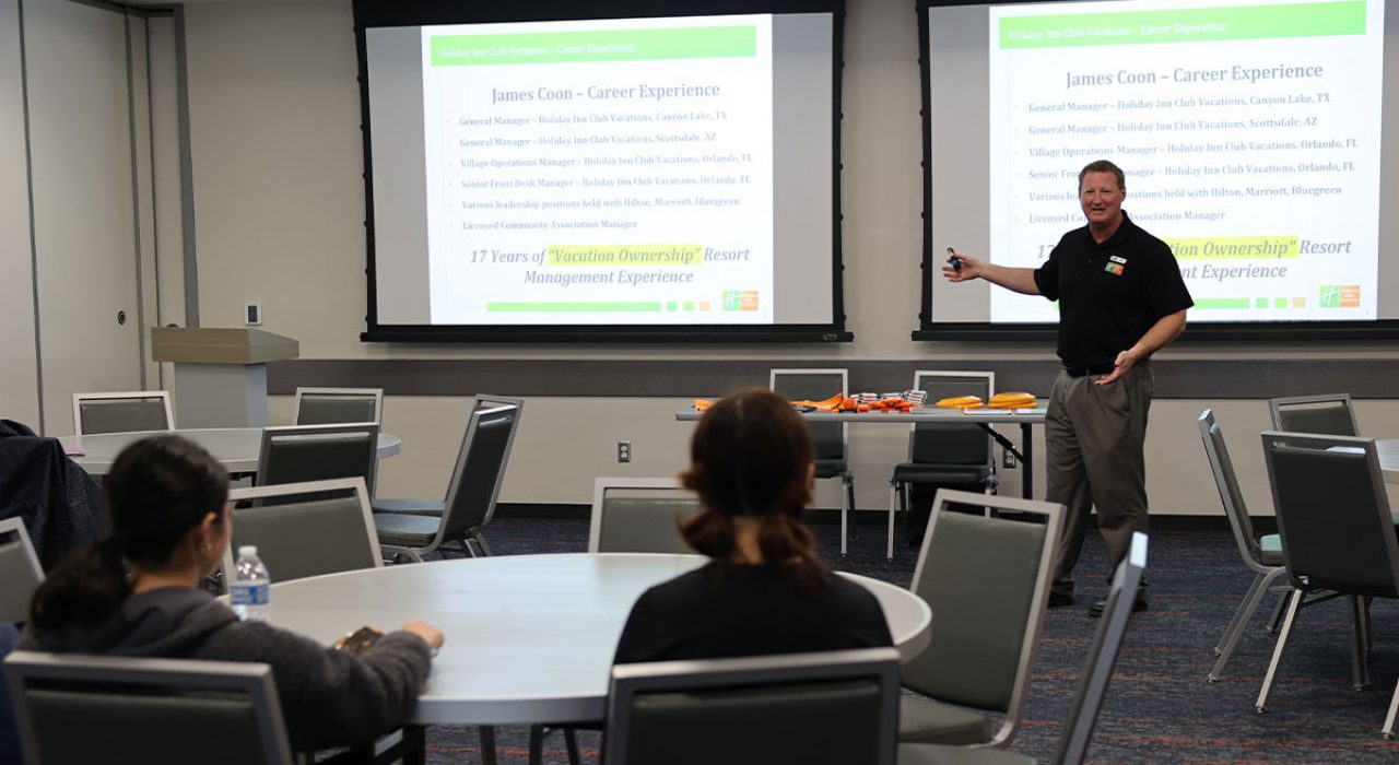 Coon recently gave a presentation to HEM students about his experiences in resort management.