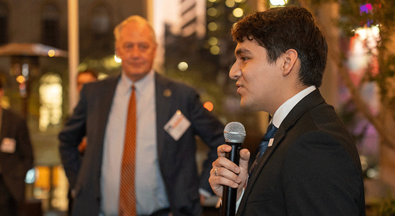 Jonah Espinoza addressed the university's contingent in Austin during UTSA Day at the Capitol in February.