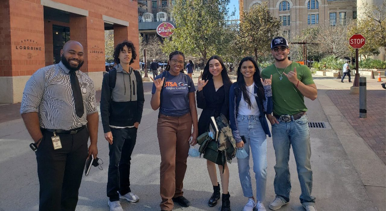 najim-pearl A group students stand together outside of the Pearl District in San Antonio