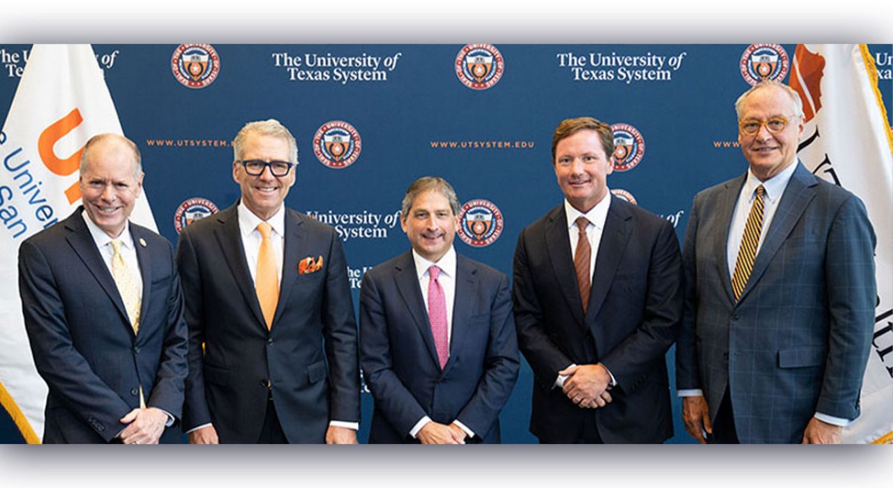 L to R: Robert Hromas, acting president of UT Health San Antonio; James B. Milliken, chancellor of UT System, Kevin P. Eltife, chairman of UT System Board of Regents; James C. "Rad" Weaver, vice chairman of UT System Board of Regents and Taylor Eighmy, president of UTSA.