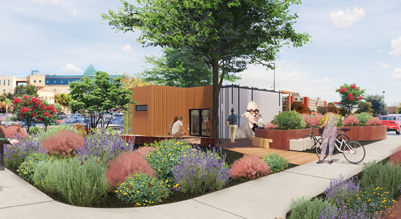 An architectural rendering shows an external
