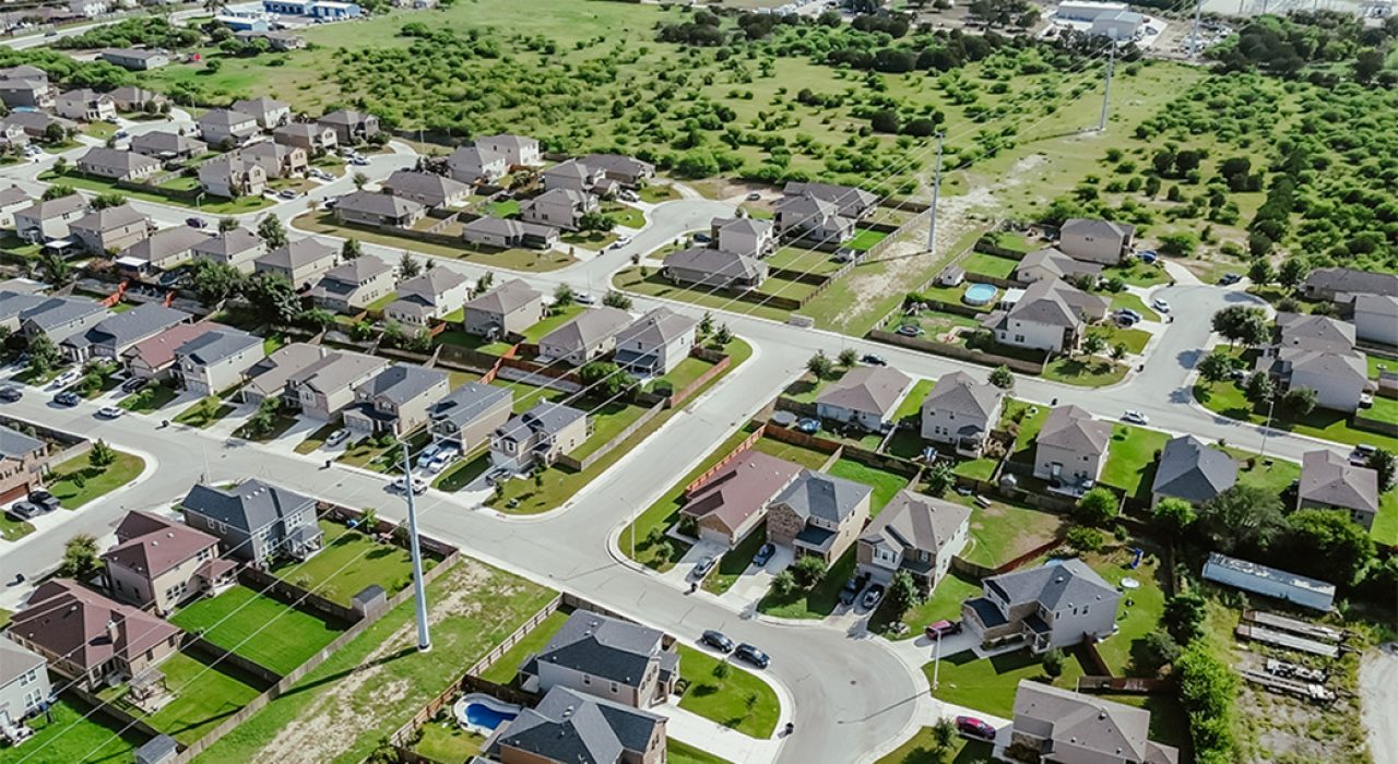 aerial image of suburban sprawl