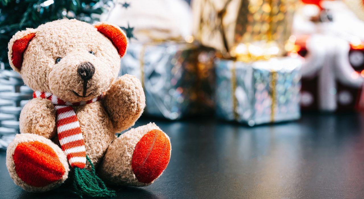 stuffed bear and presents