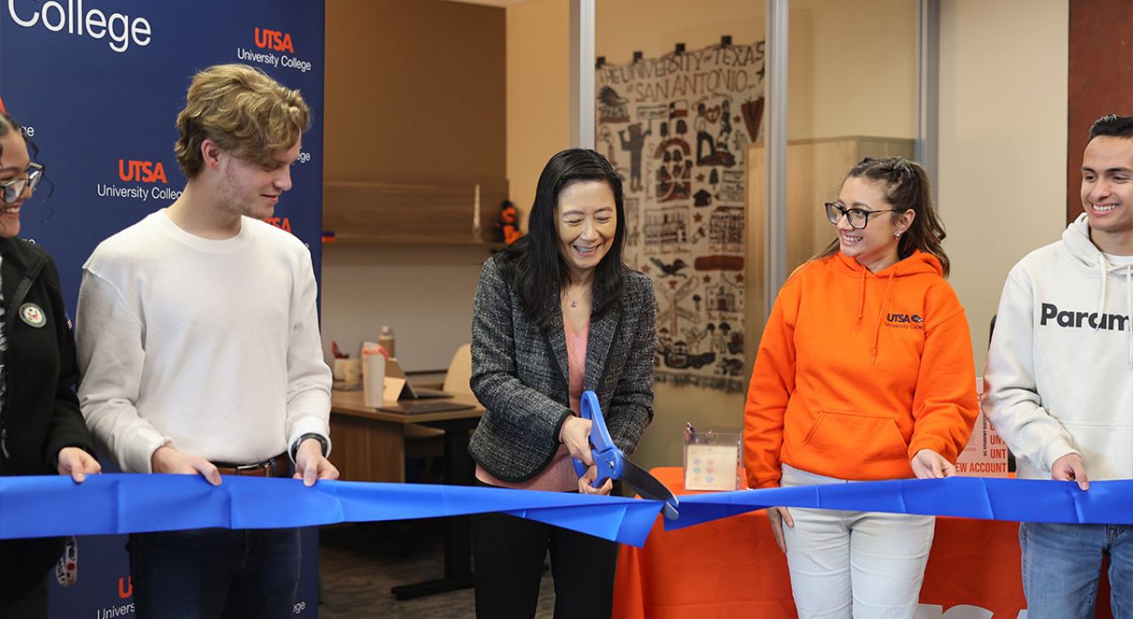 Jianwei Niu, dean of University College, cut the ribbon on the new University College Student Success Center earlier this spring. The new center is the seventh dedicated space of its kind for UTSA students.