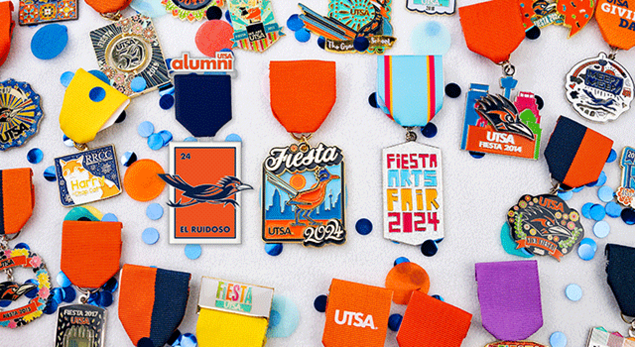 The official UTSA fiesta medal features a workable design with the phases of the upcoming solar eclipse.