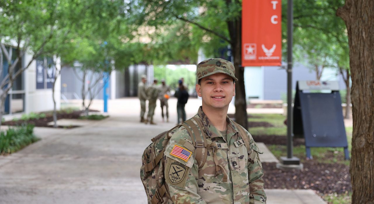 ROTC cadet on university campus.